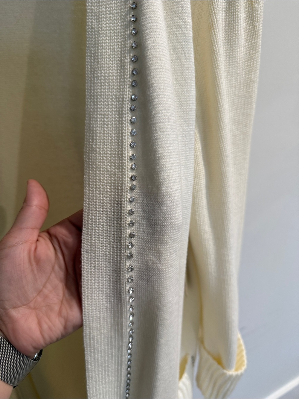 Chico's Cream Open-Front Cardigan with Ribbed Pockets - Picture 4 of 4